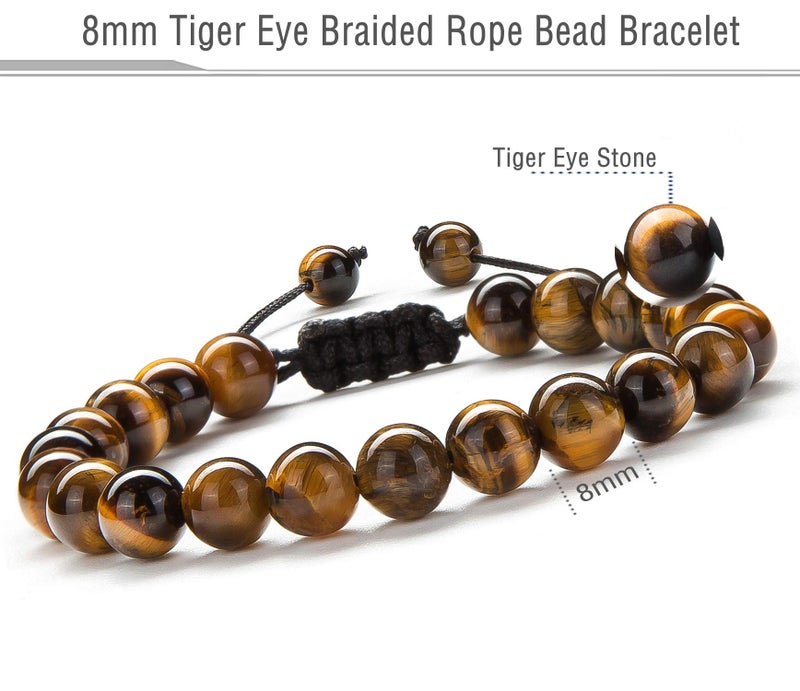 Hamoery Men Women 8mm Tiger Eye Stone Beads Bracelet Braided Rope Natural Stone Yoga Bracelet Bangle(Tiger Eye Stone) - Image 1